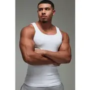 Mens White Man Active Seamless Rib Muscle Fit Vest