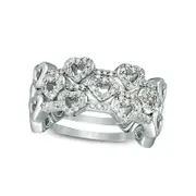 0.33 CT. T.W. Natural Diamond Heart Outline Three Piece Stackable Band Set in Sterling Silver