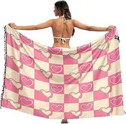 [RPLIFE] Checkerboard Pink Cream Bathing Suit Wraps Sarongs Tassel Sarong Beach Coverups Women, Large, Checkerboard Pink Cream, Medium