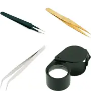 Watch & Clock Repair Tool Set Anti-Magnetic Tweezers, Brass Repair & Loupe