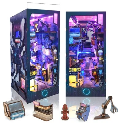 DIY Book Nook Kit – Cyberpunk Futuristic Cityscape with LED Light, Home Decor