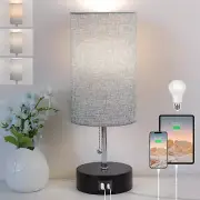 3-Color Temperature Bedside Lamp Nightstand Lamp with USB a Port and C Port, Tab