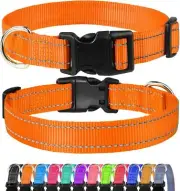 FunTags Reflective Dog Collar, Sturdy Nylon Collars Large (Pack of 1), Orange