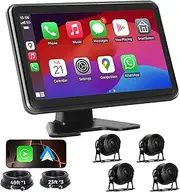 Losuudy 4 Channel Backup Camera Dash Cam System for Trucks, RVs, Trailers, Carplay & Android Auto, 10'' Touch Screen Monitor, 4 HD1080P Wired Rearview Reverse Cameras with Night Vision, IP68-rated.