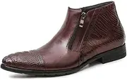 [Generic] Business Ankle Boot for Men High Top Formal BootGenuine Leather Pull On Zipper Decor Crocodile Embossed Captoe Pointed Block Heel Men's Leather Shoes