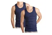 Bonds Mens Twin Pack Singlets 190071 - Navy Classic Cotton Ribbed Undershirts Perfect for Layering