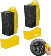 2pcs Tire Shine Applicator, Reusable Tire Dressing Applicator Pad with Ergonomic Rectangular Box, Auto Tyre Detailing Cleaning, Wheel Cleaner, Tire Sponge Brush for Car Cleaning Supplies (Yellow)