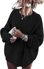 Valtorixia Batwing Sleeve Mock Neck Jumper Tops Chunky Knit Pullover Sweater Casual Oversized Sweaters for Women