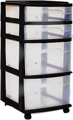 4-Drawer Plastic Storage Cart Organizer with Removable Wheels, Black