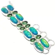 Triplet Fire Opal, Peridot Gemstone 925 Sterling Silver Bracelet 7-8"