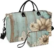[YXYZRMY] Vintage Sunflowers Blue Butterfly Travel Duffel Bag Gym Bag Sports Tote Bag with Multiple Interior Pockets Shoulder Weekender Bag for Women Men with Toiletry Bag 20.5”x 7.9”x 13.8
