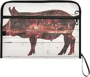 YMXFXP Pig Silhouette Board Expandable Filing Folder, 13-Pocket Funny Cute Design with Sticky Labels, A4 Letter Size Document Organizer for Office, School, Boys, Girls