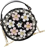 [Operitacx] Small -style Bag Black Crossbody Chain Bag Crossbody Bag for Girls Cross Body Bag Girls Chained Child Black Cotton Linen, Pu Shoulder Bag Crossbody Bag