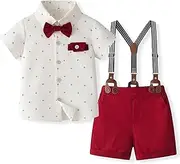 [Fiomva] Toddler Boy Gentleman Outfits Button Down Shirt with Suspender Shorts 2Piece Dress Suit Baby Boy Birthday Clothes