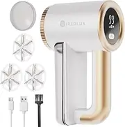 Electric Lint Remover WiredLux - Rechargeable Fabric Shaver Bobble Remover for Clothes & Furniture - Adjustable 3-Speed, 6-Leaf Blade, LED Display, USB Charging (White)