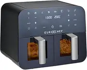 [EuroChef] 9L Dual Zone Air Fryer, Electric Digital Airfryer Twin Drawers, Black/Silver