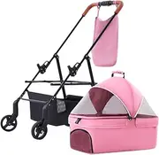 Small Dog Stroller Trolley Pet Travel Carriage, Cat Stroller Pet Strollers for Small Dogs, Detachable Pet Cart Dog Prams Pushchairs for Small Dogs / 2 Cats wiih Pocket Bag(Pink)