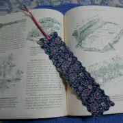 Bookmark Handmade Fabric or Cloth Navy Pink Green & Pink Ribbon