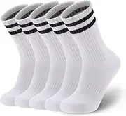 [Ultrafun] 5 Pairs Striped Crew Socks Cotton Cushioned Athletic Sports Running Socks for Men Women Teens