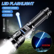 Super Bright Tactical COB LED Flashlight USB Rechargeable Zoom Torch 7 Modes