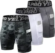 [EAONLFP] Men's Athletic Compression Shorts Spandex Running Workout Underwear Tight Shorts with Pockets Active Base Layer