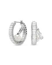 Swarovski Ariana Grande Imitation Pearl & Crystal Baguette Small Hoop Earrings