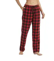 [Lanbaosi] Flannel Pajama Pants Women with Pockets & Drawstring Comfy Plaid Lounge Pants Casual Stretch Cotton Sleepwear Bottoms Soft Pj