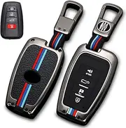 Lisuee for Toyota Key Fob Cover with Keychain Premium Metal Shell & Soft Silicone Full Protection Key Case Holder for 2018-2022 Camry RAV4 Highlander Avalon C-HR Prius Corolla Accessories (Metal Gray)