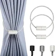 Curtain Tie Backs, 2-Piece Magnetic Curtain Fastener, Decorative Ties, Hand-Woven, Suitable for Curtains, Shower Curtains (White)