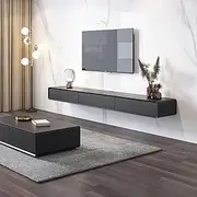 TV Stand Small Household Floating TV Unit, Wall Mounted TV Cabinet, Floating Shelves with 3 Flip Down Doors, Modern Entertainment Media Console Center Large Storage TV Bench for Living Room & Bedroom