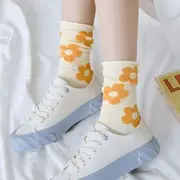 Flower Print Socks White Flowers - Purple - One Size