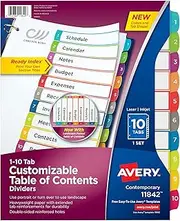 Avery 10 Tab Dividers for 3 Ring Binders, Customizable Table of Contents, Multicolor Tabs, 1 Set, 36 Packs (11842)
