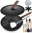 AOSION 13'' Carbon Steel Wok, 12 Piece Wok Pan & Stir-Fry Pans Set with Black