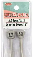 Sullivans Metal Knitting Needle 1 Pair, 30 cm x 2.75 mm Size, Grey
