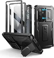 [Dexnor] for Samsung Galaxy S24 Ultra Case with Built-in Slide Camera Cover & Screen Protector & Kickstand, Heavy-Duty Shockproof Rugged Case Full-Body Bumper Protective Cover for S24 Ultra - Black