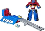 PLAYSKOOL Heroes - TRANSFORMERS - Optimus Prime Rescue Bots Flip Racers - Race Track Trailer - Kids Toys - Ages