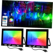 RGB LED Flood Light Outdoor 1000W Equivalent, 100W 100W RGB Flood Light 2Pack