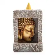 Stone Frame Buddha Head Backflow Incense Burner Smoke Cones Holder Home Decor