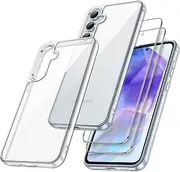[JETech] 3 in 1 Case for Samsung Galaxy A55 5G, with 2-Pack Screen Protector, Tempered Glass Film, Shockproof Bumper Phone Protective Cover Clear Back (Clear)