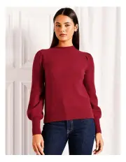 [Tokito] Lofty Puff Sleeve Knit Jumper in Rouge