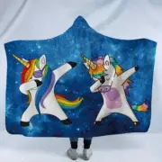 Two Handsome Unicorns 3D Hooded Blanket Wearable Flannel Throw Blanket Cloak
