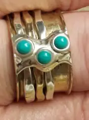 Southwestern Style Turquoise Mixed Metals Spinner Meditation Ring Size 7.5