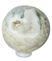 Moss Agate Druzy Sphere - Stand Included