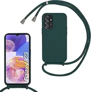 [Belzsxy] Silicone Mobile Phone Chain for Samsung Galaxy A23 4G/A23 5G, Case with Strap, Adjustable Mobile Phone Necklace Case with Strap, Mobile Phone Case for Hanging, Case with Cord, Dark Green