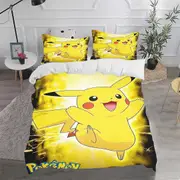 c295 PokMon 100% Polyester Duvet Cover Cute Printed Cartoon Quilt Bedding Set 3-Piece Suitable For Children And Adults double ee295