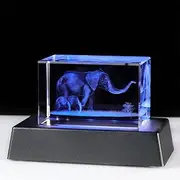 3D Crystal Gift Engraved Elephants Mother and Baby Glass Paperweight with LED Stand Birthday Gifts for Mum Daught Son Family Ornaments