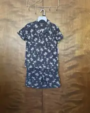 Tommy Bahama 2 Piece Shirt & Shorts Set Boys M 7/8 Gray Palm Tree Print Beach