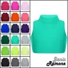 Girls Sleeveless Crop Top Turtle Neck Kids Plain Stretchy Gymnastics Dance Tops