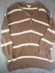 Terra & Sky PLUS Women's Striped Henley Tunic Sweater SIZE 2X (20W-22W)