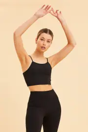 Black Crop Top High Neck Active Rib - Size XL, Women's Bra Crop Top